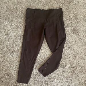Brown High-Waist Leggings with Reflective Ankle Details